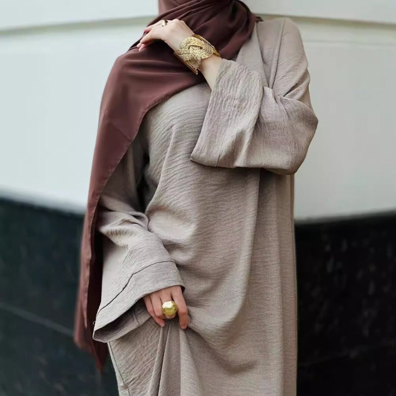 Textured Crepe Abaya | Round Neck Pullover Maxi Dress(MA361)