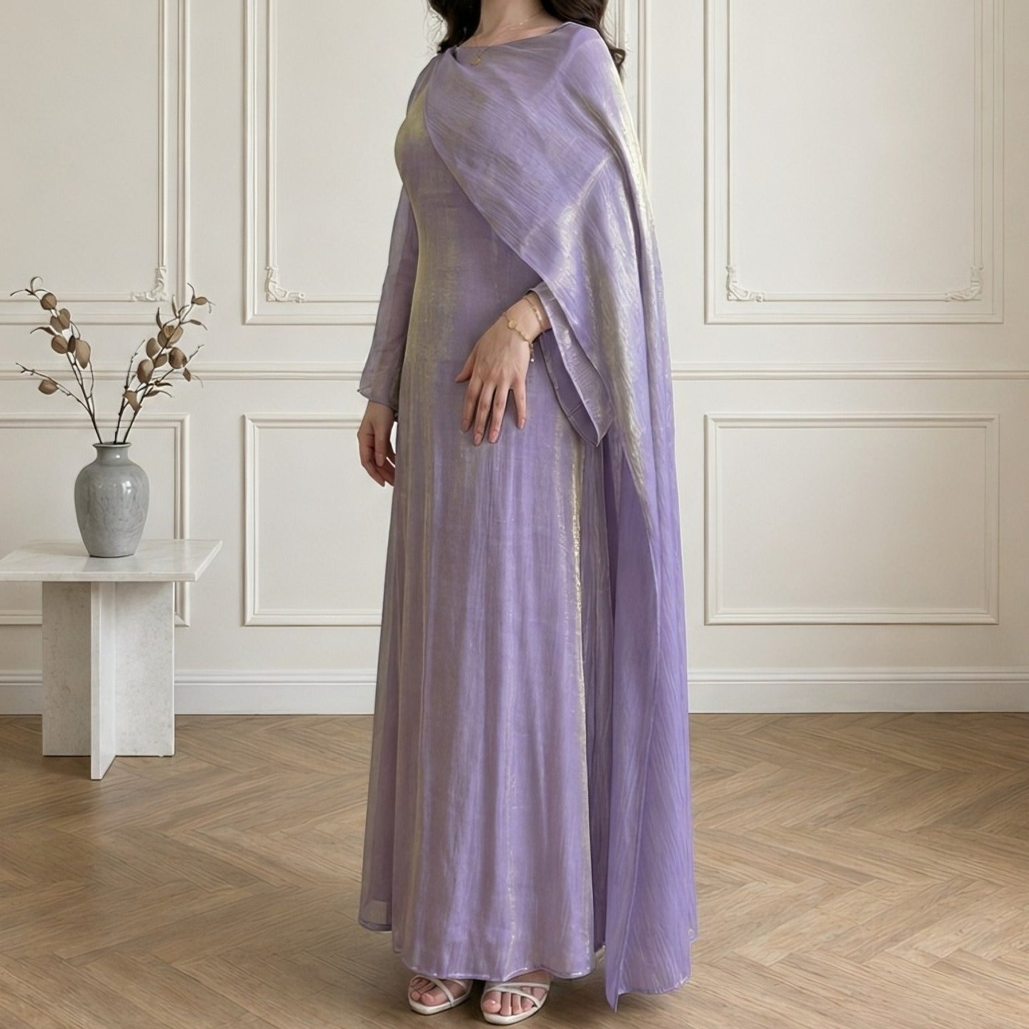 Cape Sleeve Maxi Dress(MS502)