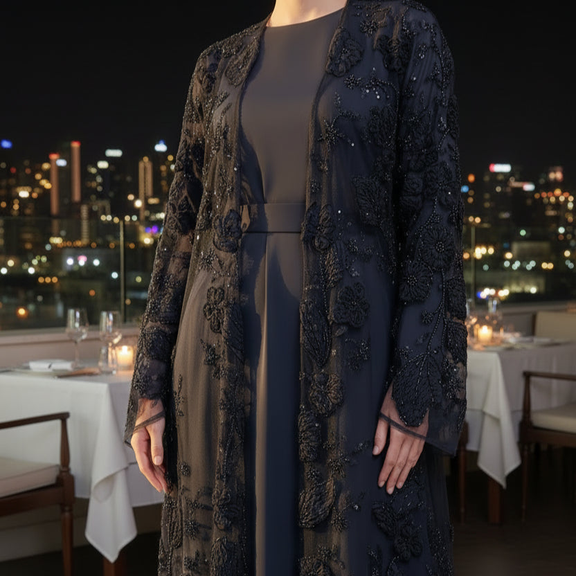 Sunlit Petals Floral Embroidered Abaya – Secret Garden Series (MOA300)