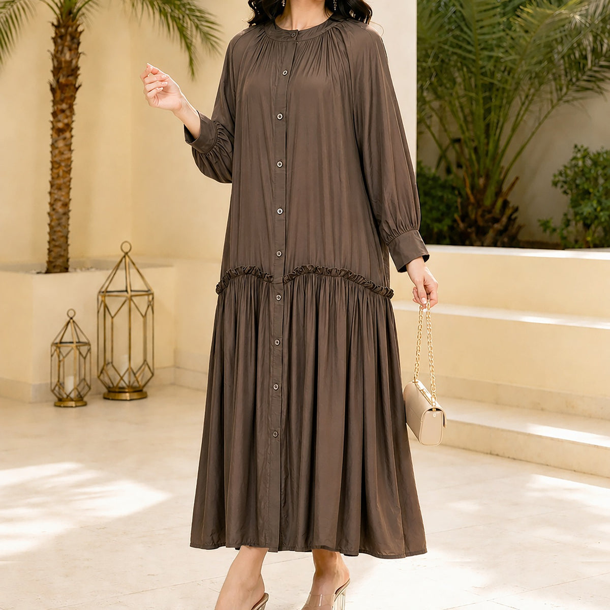 Solid Colour Tie-Waist Maxi Dress(MA472)