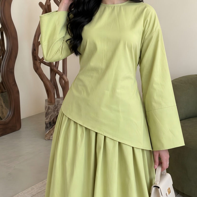 Solid Colour Top & Maxi Skirt Set(MS556)