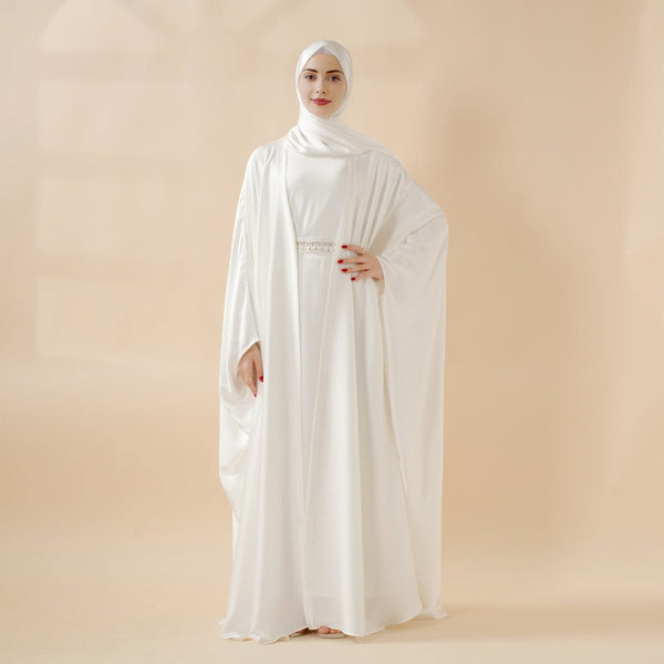 5 - Piece Set Butterfly Abaya With Niqab, Loose Full Cover Satin Abaya (MOA019) - Mariam's Collection