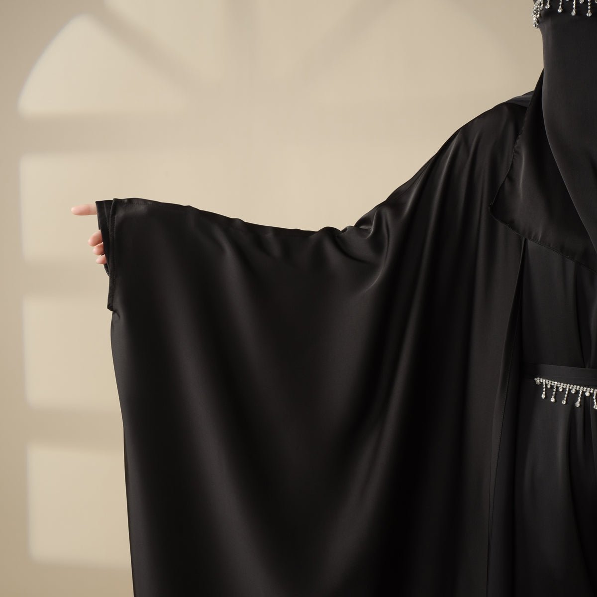 5 - Piece Set Butterfly Abaya With Niqab, Loose Full Cover Satin Abaya (MOA019) - Mariam's Collection