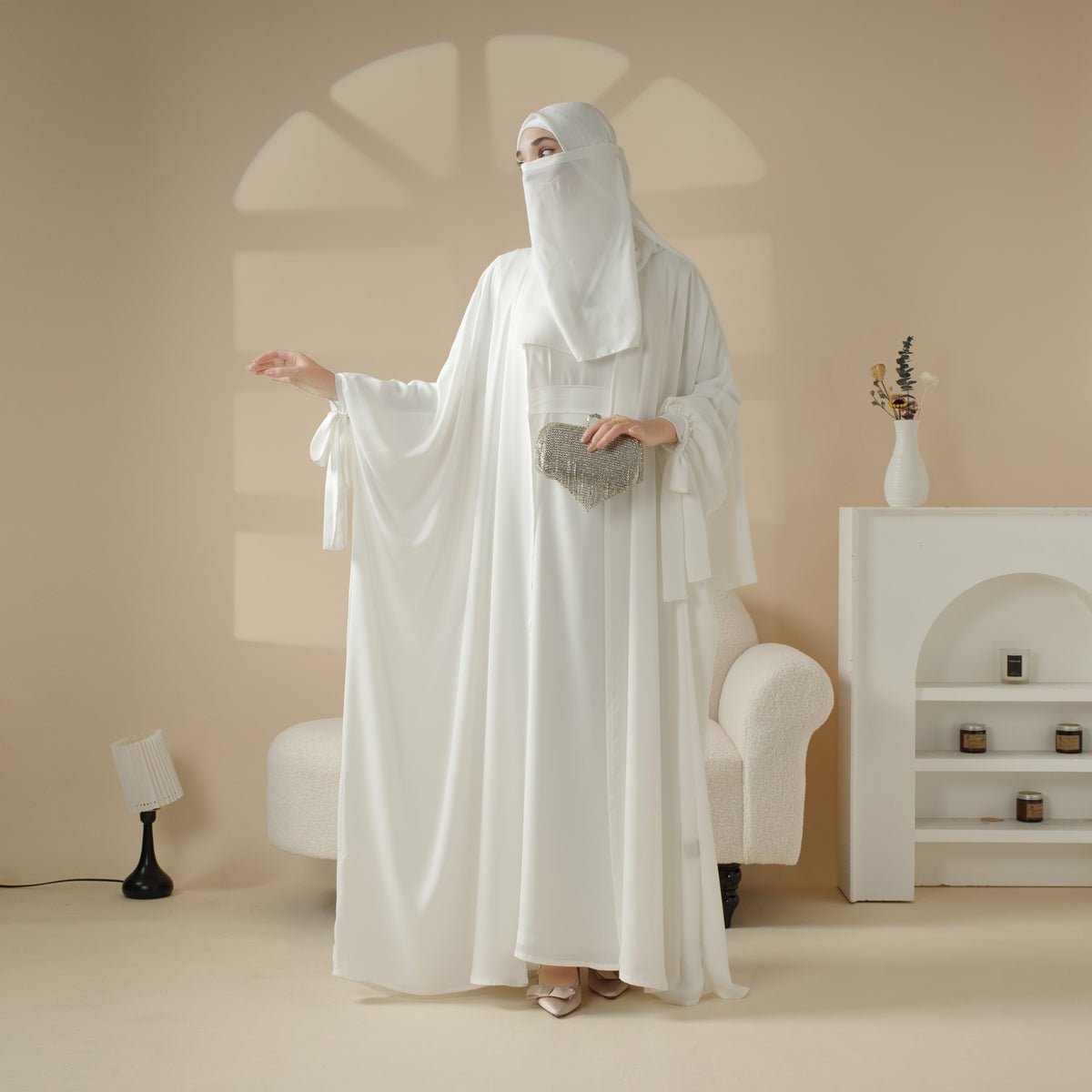 5 - Piece Set Farasha Abaya, Premium Farasha Textured Open Abaya (MOA095) - Mariam's Collection