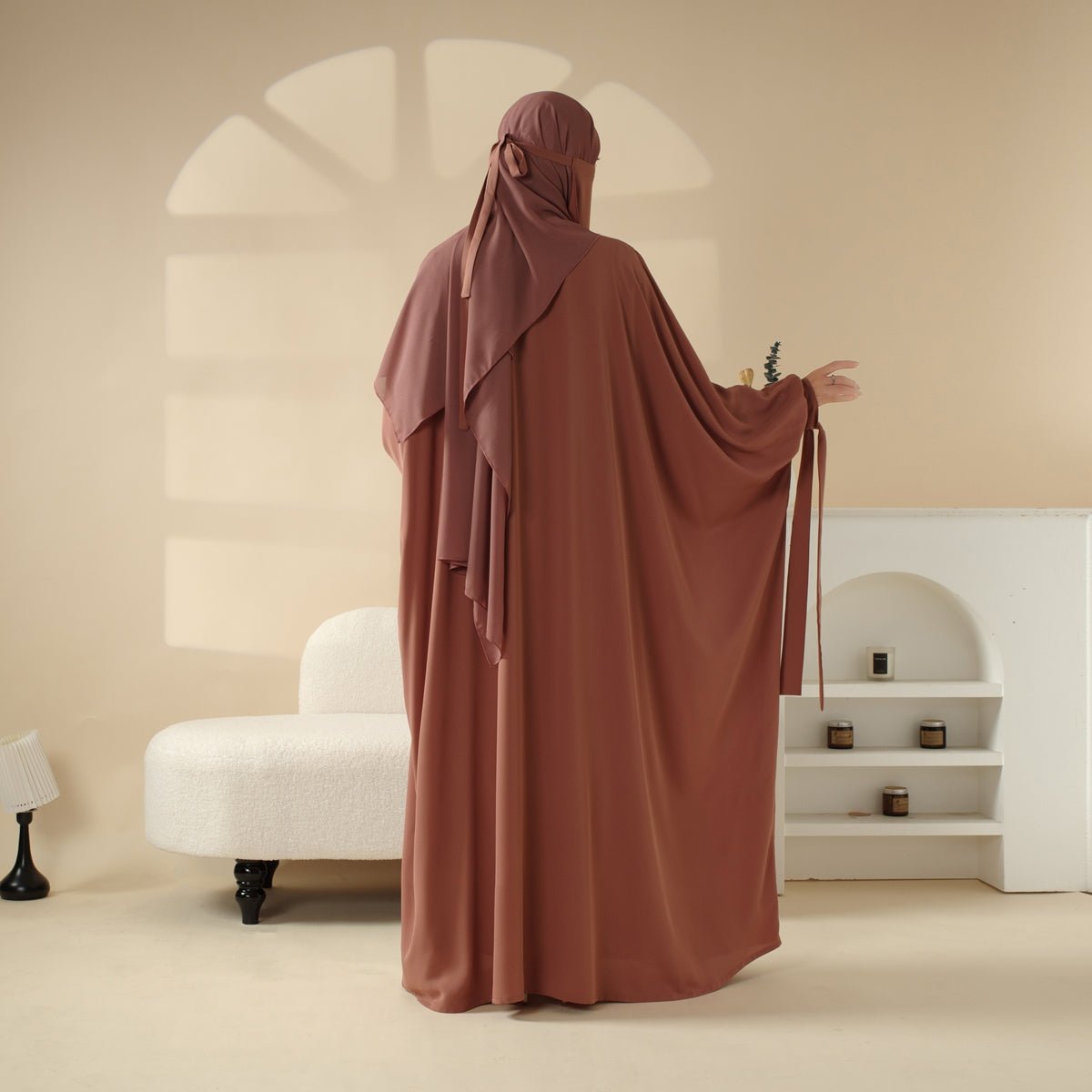 5 - Piece Set Farasha Abaya, Premium Farasha Textured Open Abaya (MOA095) - Mariam's Collection