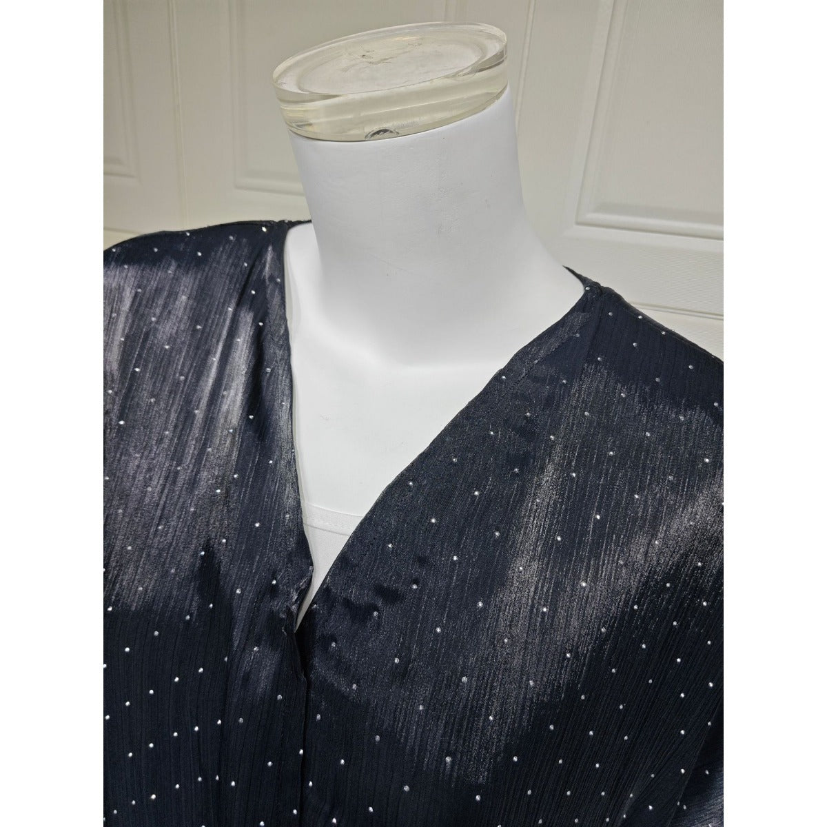 Luxury Muslim Starlight Evening Wear Abaya Set | Midnight Blue Diamond-Embellished Robe Jacket with Matching Hijab(MOA201)
