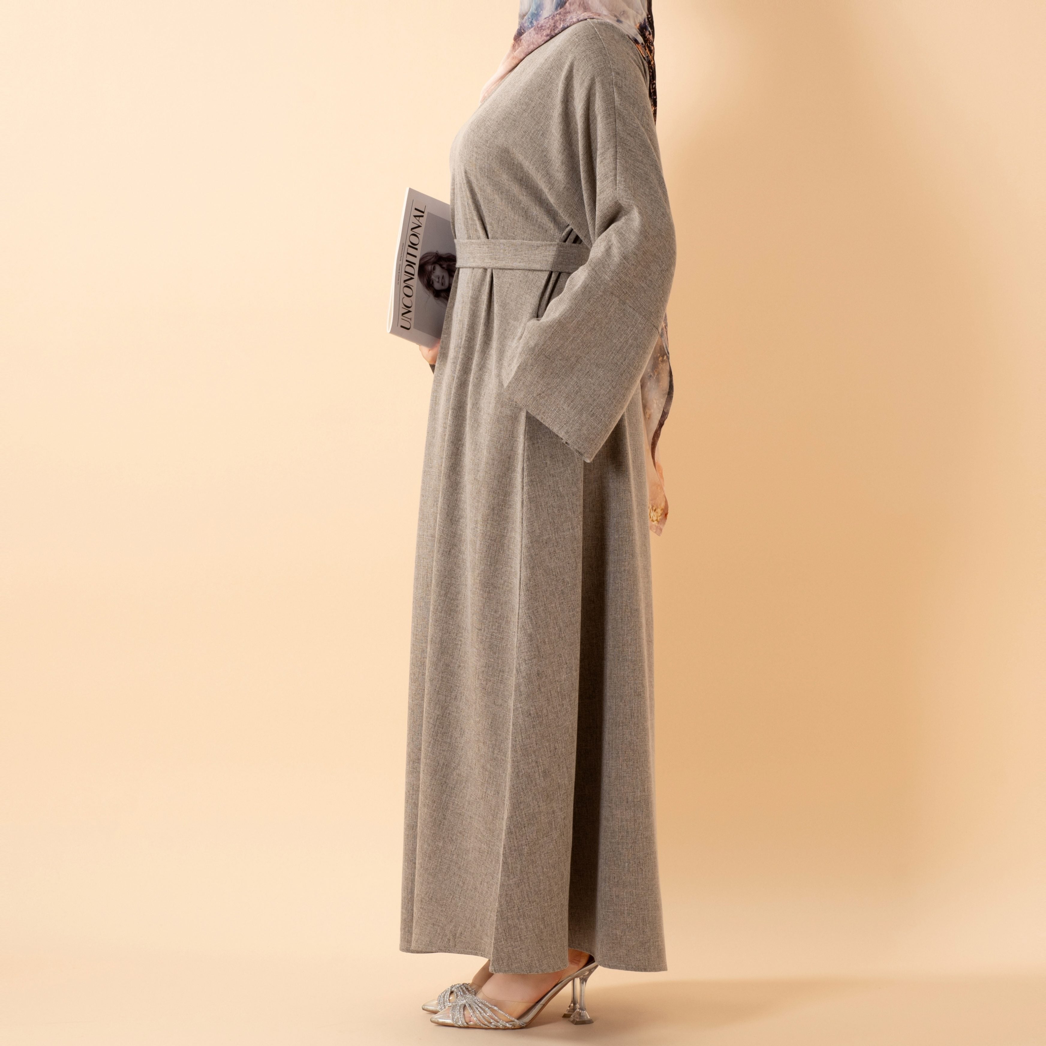 Premium Linen-Look Pullover Abaya with Pockets(MA341)
