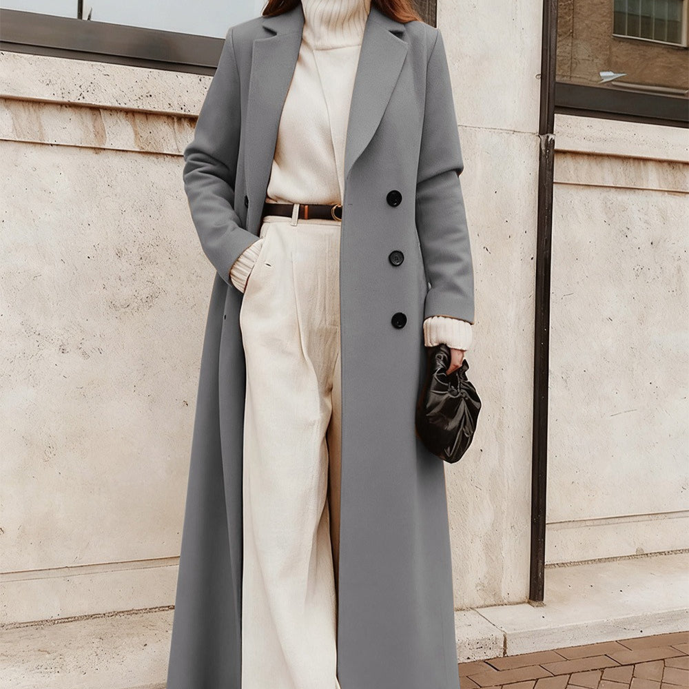 Solid Colour Double-Breasted Maxi Coat(MS551)