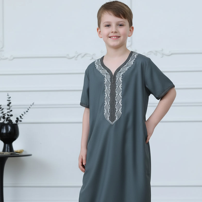 Boys Embroidered Zip-Front Thobe(MKB012)