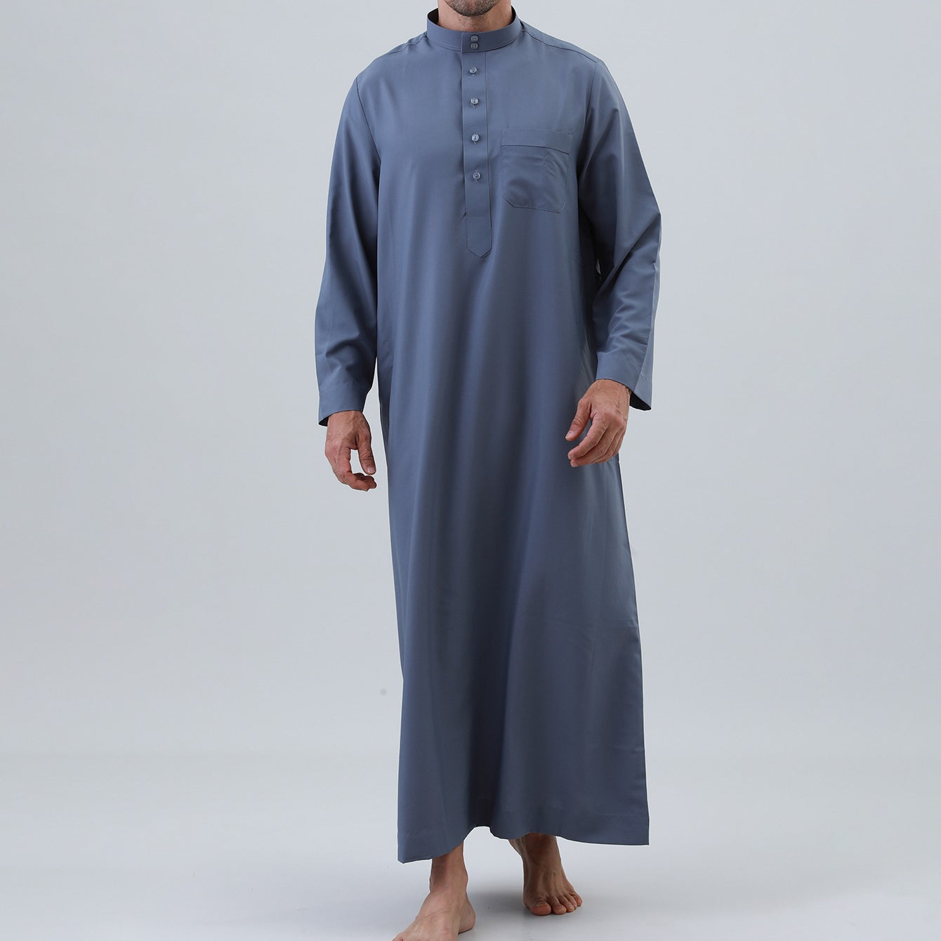 Men's Solid Color Thobe with Button Placket(MT036)