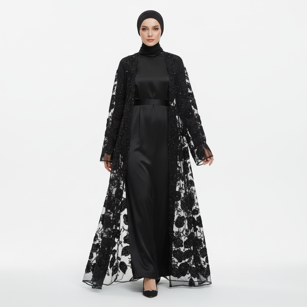 Sunlit Petals Floral Embroidered Abaya – Secret Garden Series (MOA300)
