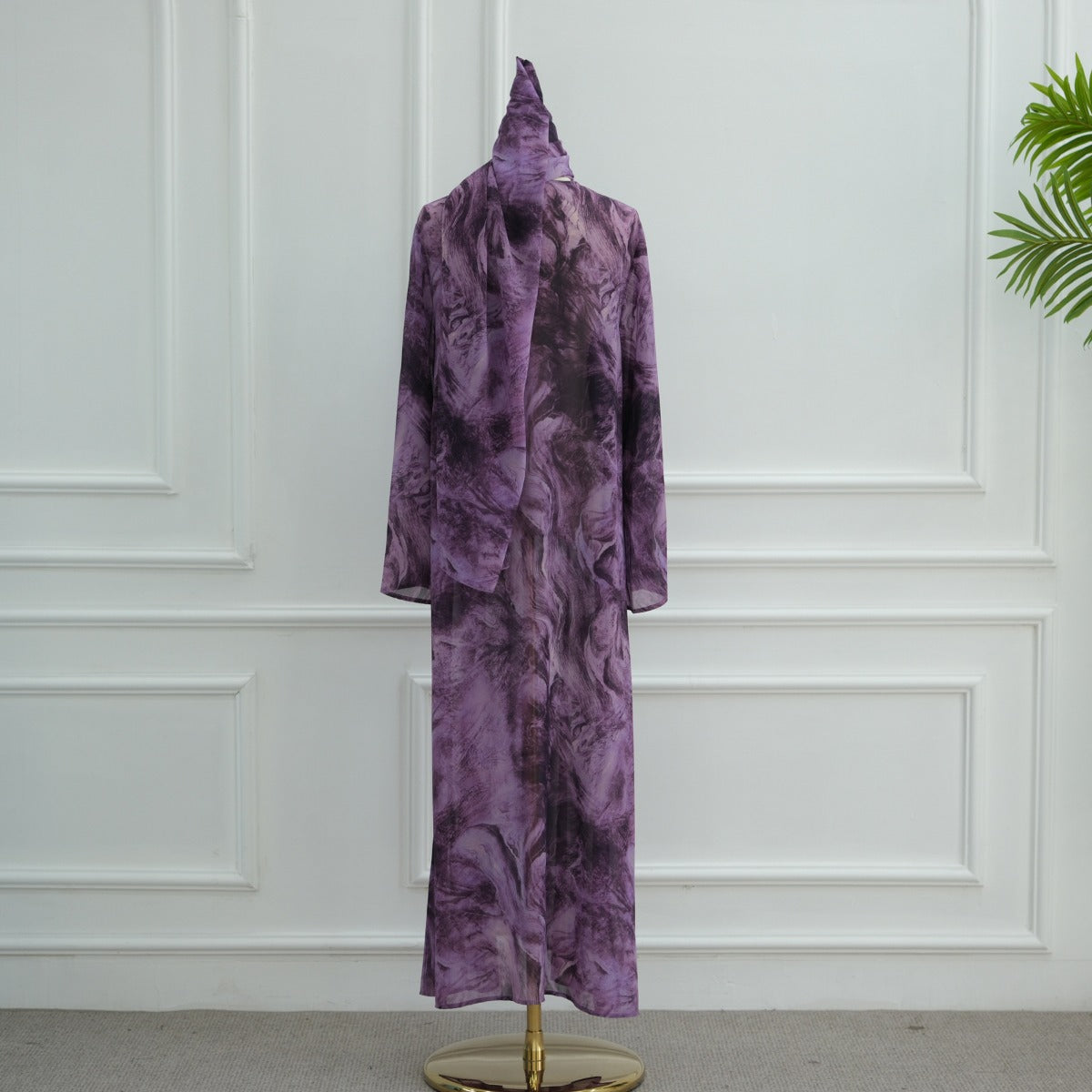 Printed Cardigan Abaya Collection | Modest Luxury Loungewear Feather-Print Robes (MOA194)