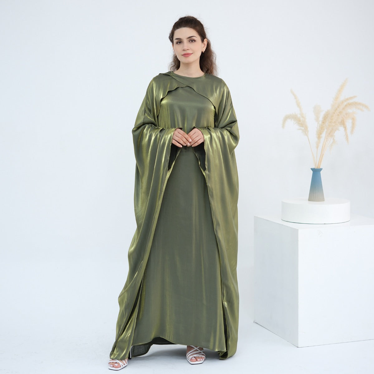 Luminous Beaded Abaya Collection | Luxury Solid Color Bell Sleeve Evening Wear Robes (MOA196)