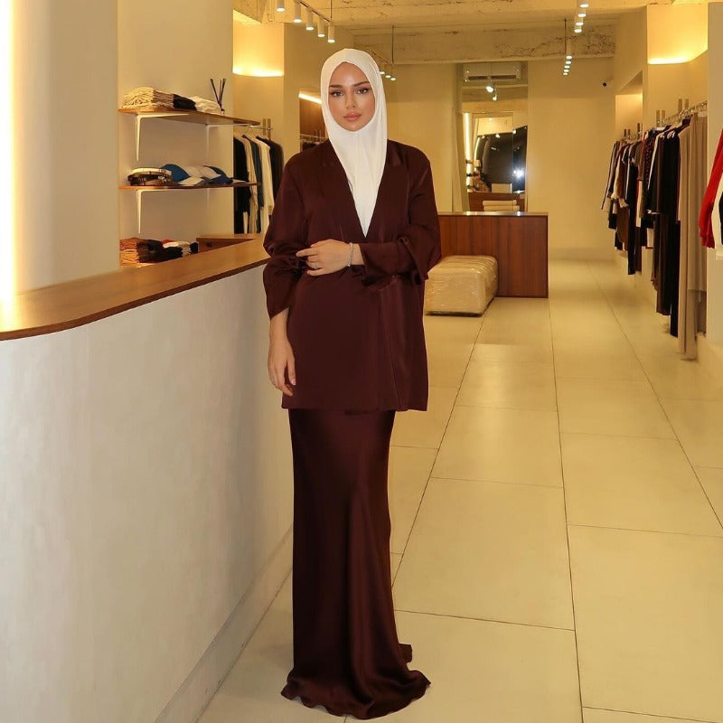 Elegant Satin Blazer & Skirt Set | Professional Two-Piece Suit - Luxurious Office Wear(MS129)