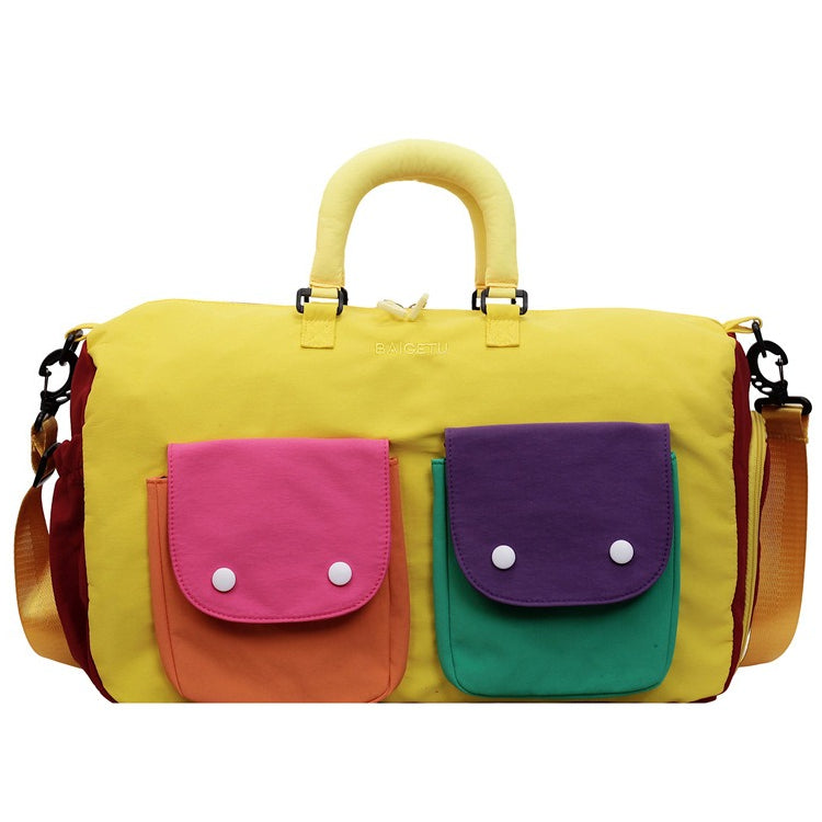 Colorblock Travel Duffel Bag - Lightweight Carry-On Weekender Bag with Shoulder Strap & Exterior Pockets（MAC480）