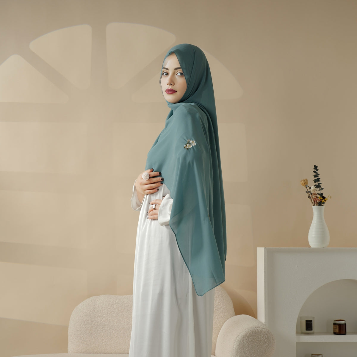 MH077 New Embroidery Extra-Fine Plain Chiffon Shawl Hijab