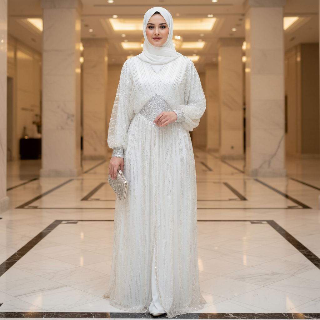 Crystal-Embellished Elegant Abaya with Defined Waist Silhouette(MA391)