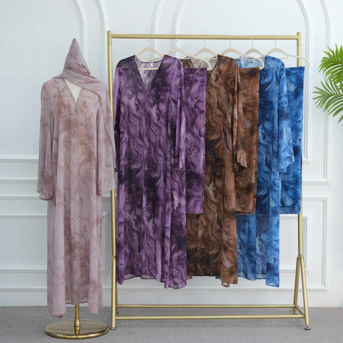 Printed Cardigan Abaya Collection | Modest Luxury Loungewear Feather-Print Robes (MOA194)