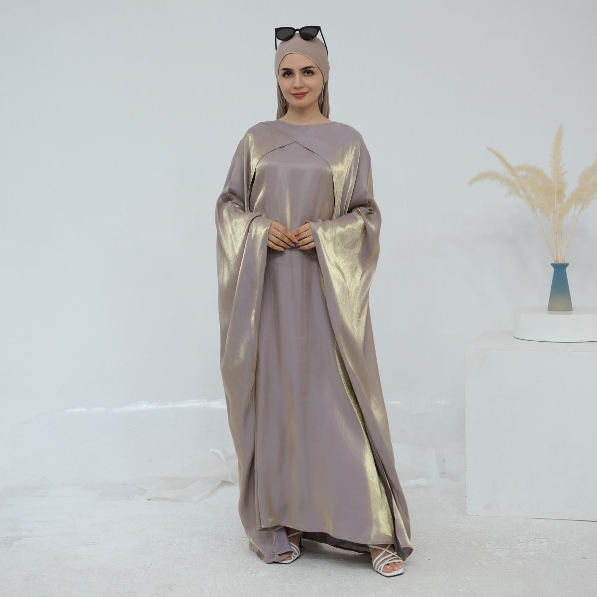 Luminous Beaded Abaya Collection | Luxury Solid Color Bell Sleeve Evening Wear Robes (MOA196)