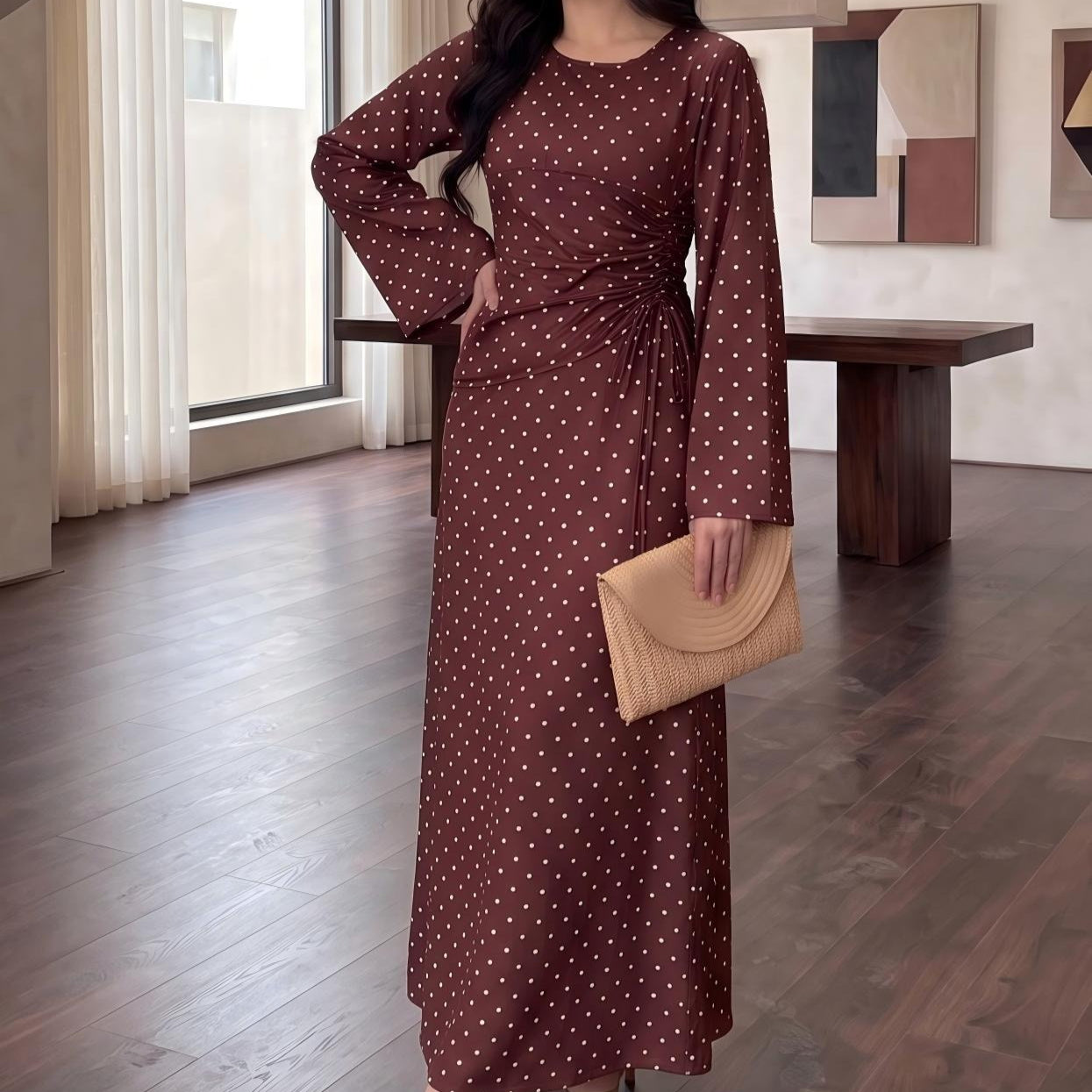 Polka Dot Flared Sleeve Maxi Dress(MS503)
