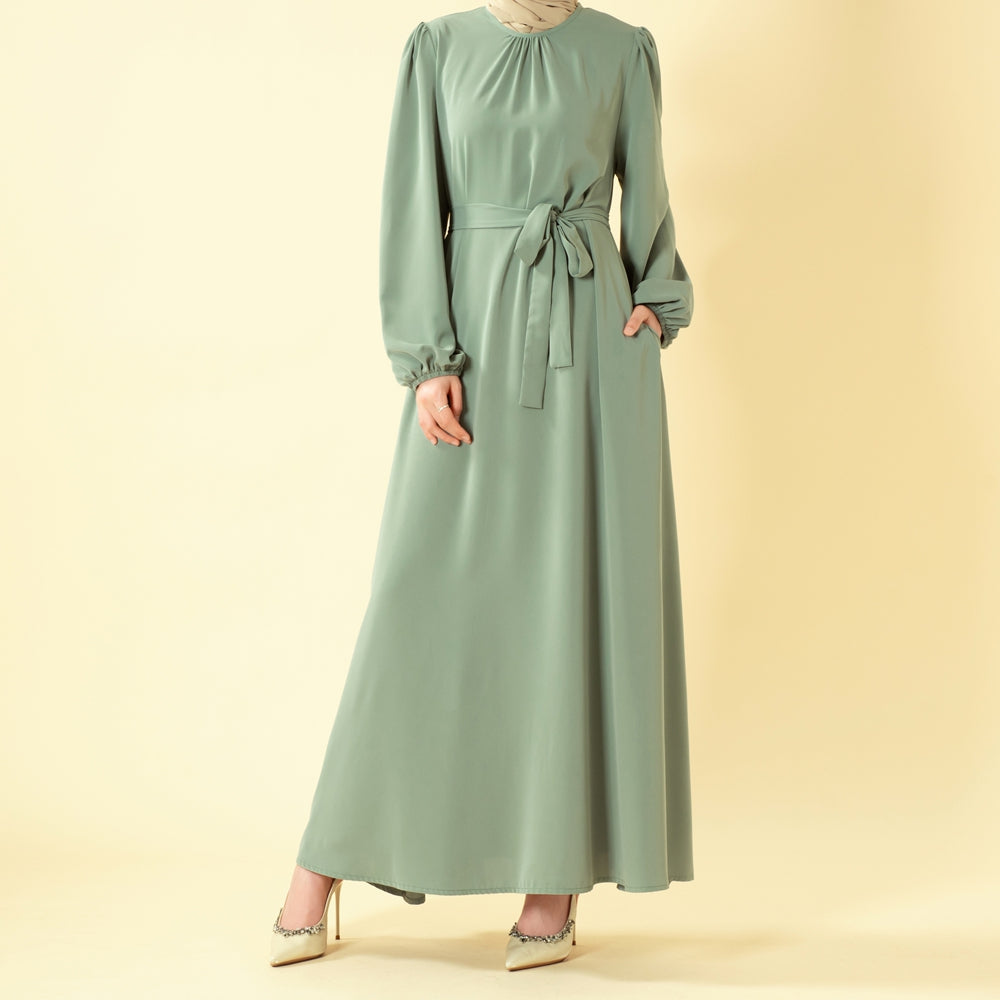 Candy Color Pleated Abaya | Must - have Essential Basic Dress (MA142) - Mariam's Collection