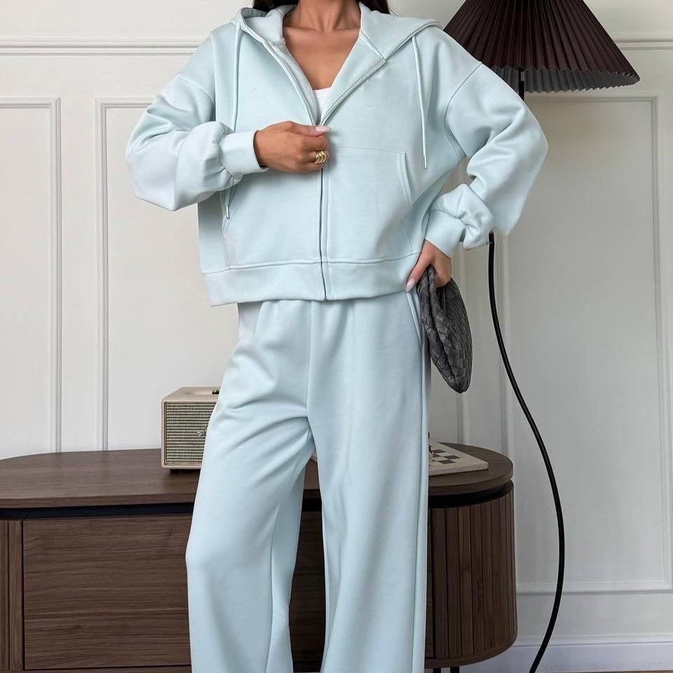 Zip-Up Hoodie & Wide-Leg Sweatpants Two-Piece Set(MS532)