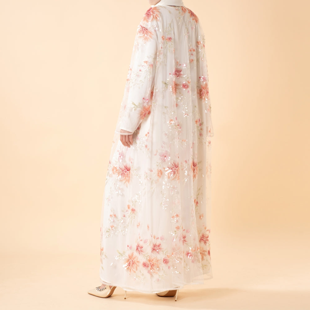 Luxury 3D Floral Sequin Embroidered Open Abaya for Weddings & Eid(MOA306)
