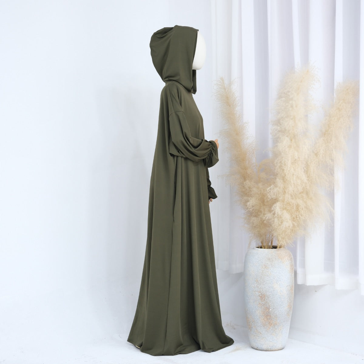 Modest Casual Hooded Abaya Collection | Tone Robes with Bubble Sleeves (MJ021)