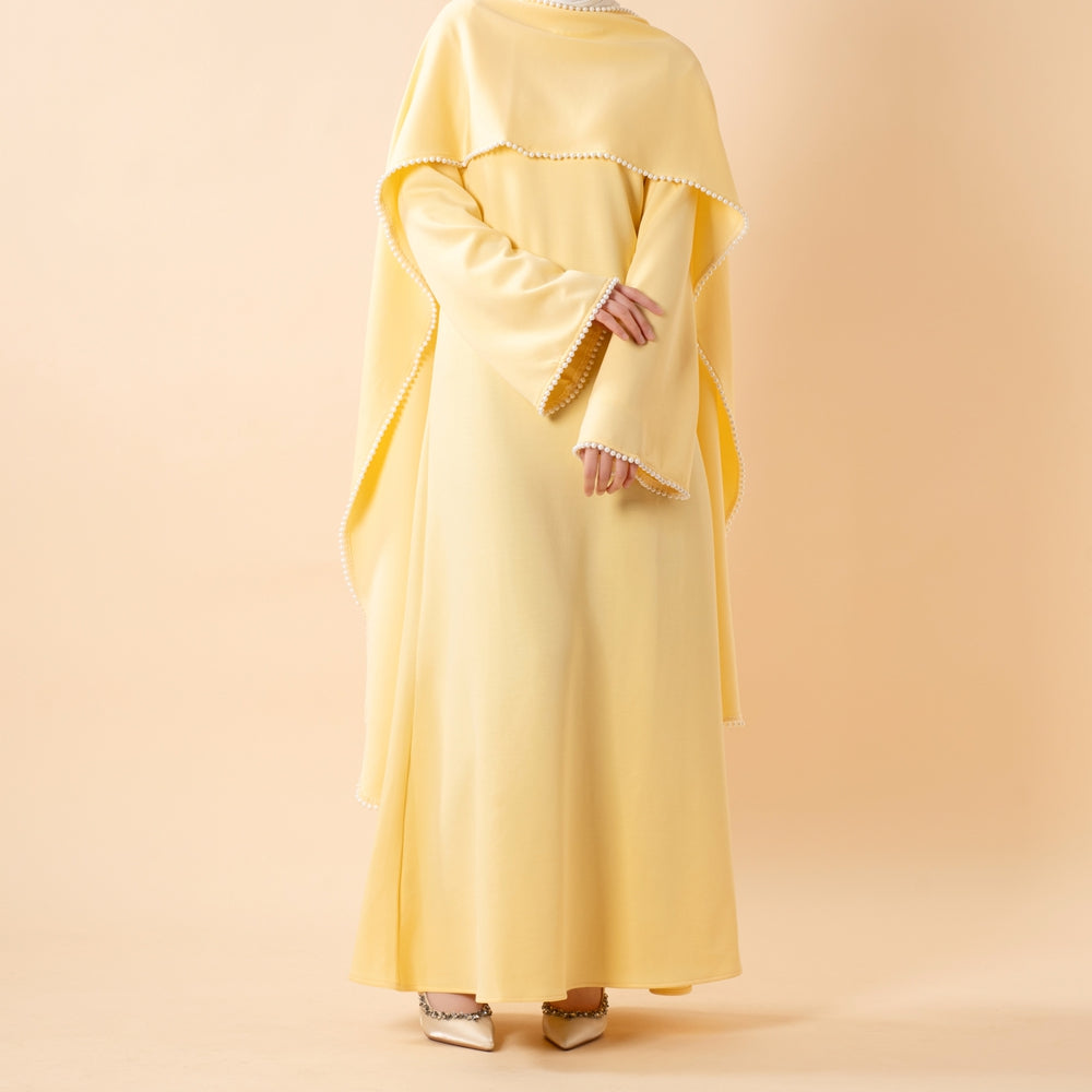 Elegant Pearl Embellished Cape Sleeve Evening Dress(MA337)