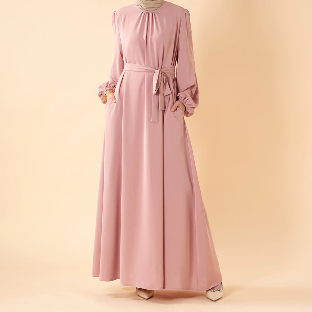 Candy Color Pleated Abaya | Must - have Essential Basic Dress (MA142) - Mariam's Collection