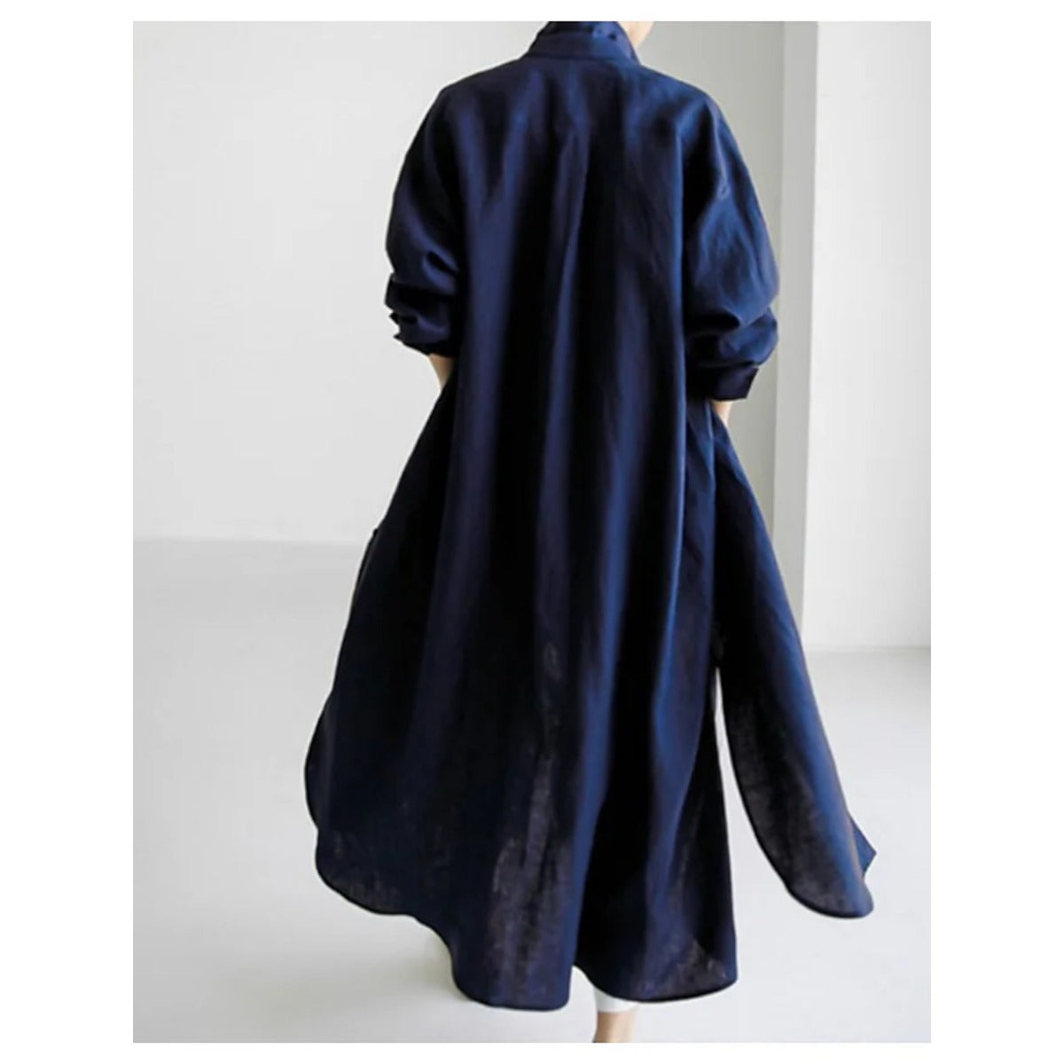 Muslim Casual Elegance Linen-Blend Shirt Dress | Modest Maxi with Button Front & Side Slits. (MS096)