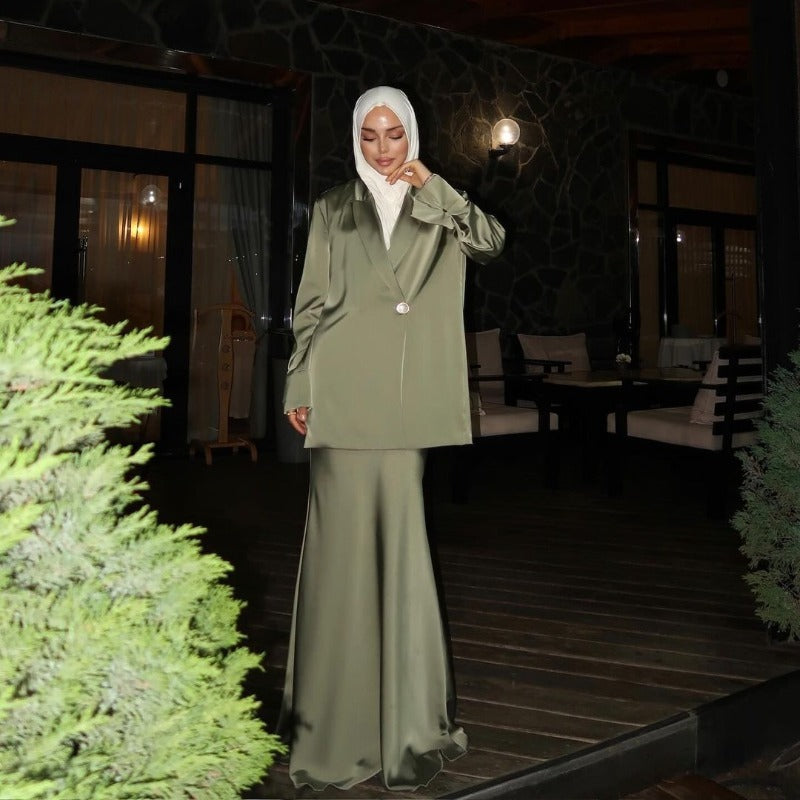 Elegant Satin Blazer & Skirt Set | Professional Two-Piece Suit - Luxurious Office Wear(MS129)