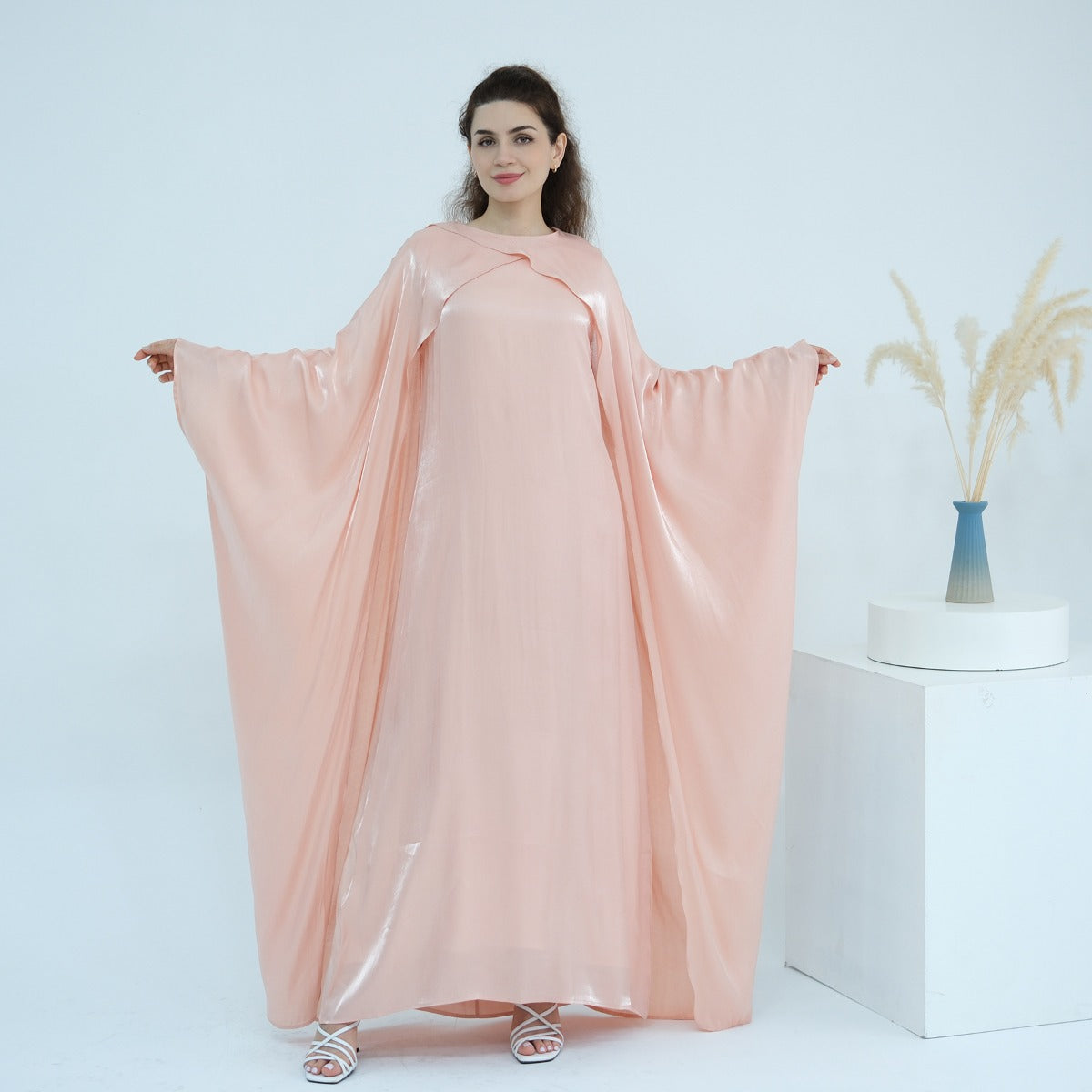 Luminous Beaded Abaya Collection | Luxury Solid Color Bell Sleeve Evening Wear Robes (MOA196)