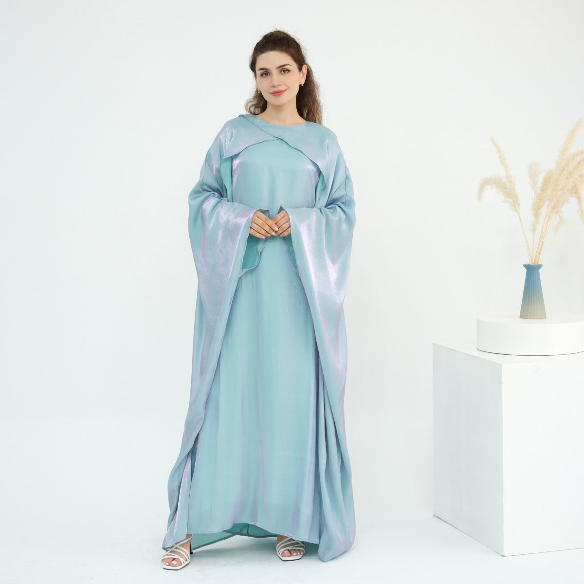 Luminous Beaded Abaya Collection | Luxury Solid Color Bell Sleeve Evening Wear Robes (MOA196)