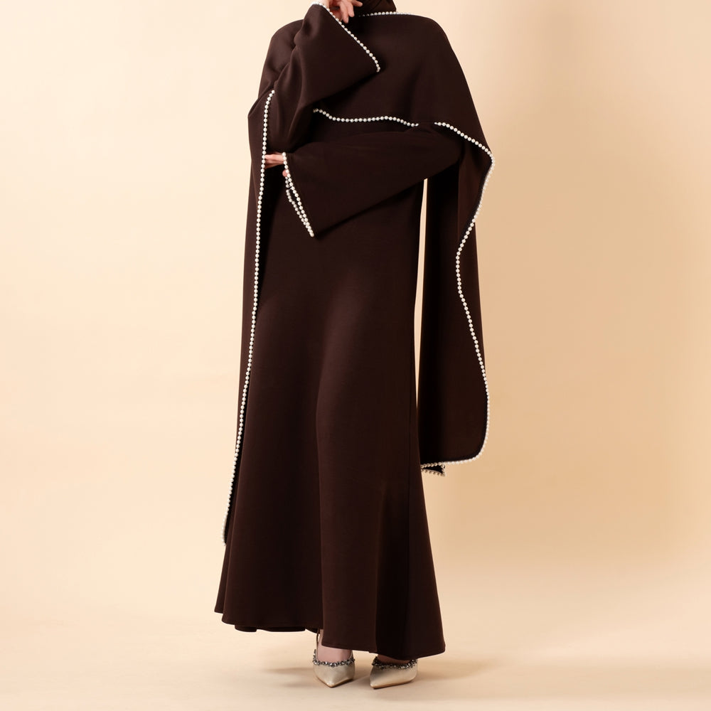 Elegant Pearl Embellished Cape Sleeve Evening Dress(MA337)