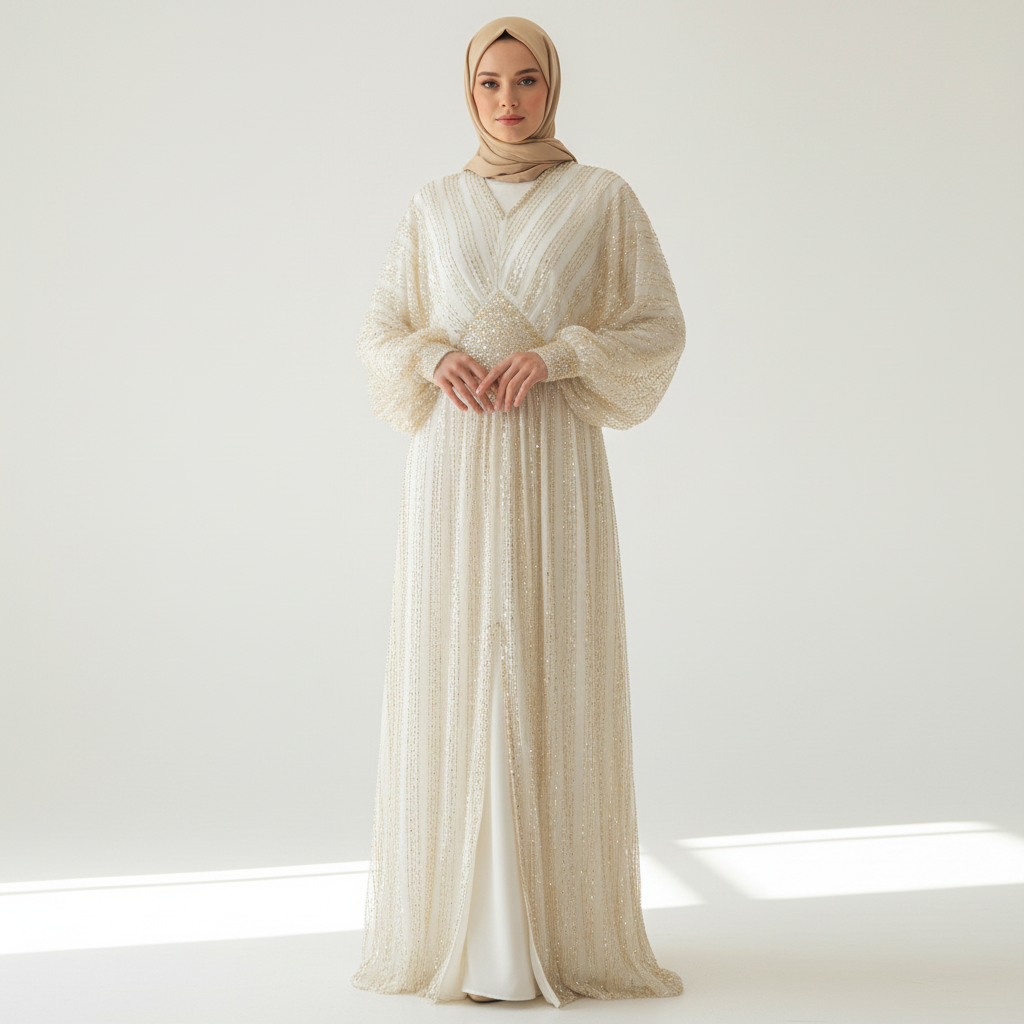 Crystal-Embellished Elegant Abaya with Defined Waist Silhouette(MA391)