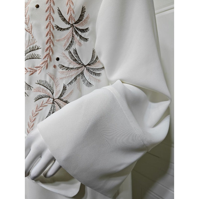 Ice Silk Crinkle Fabric  Embroidered V-Neck Abaya(MOA234)
