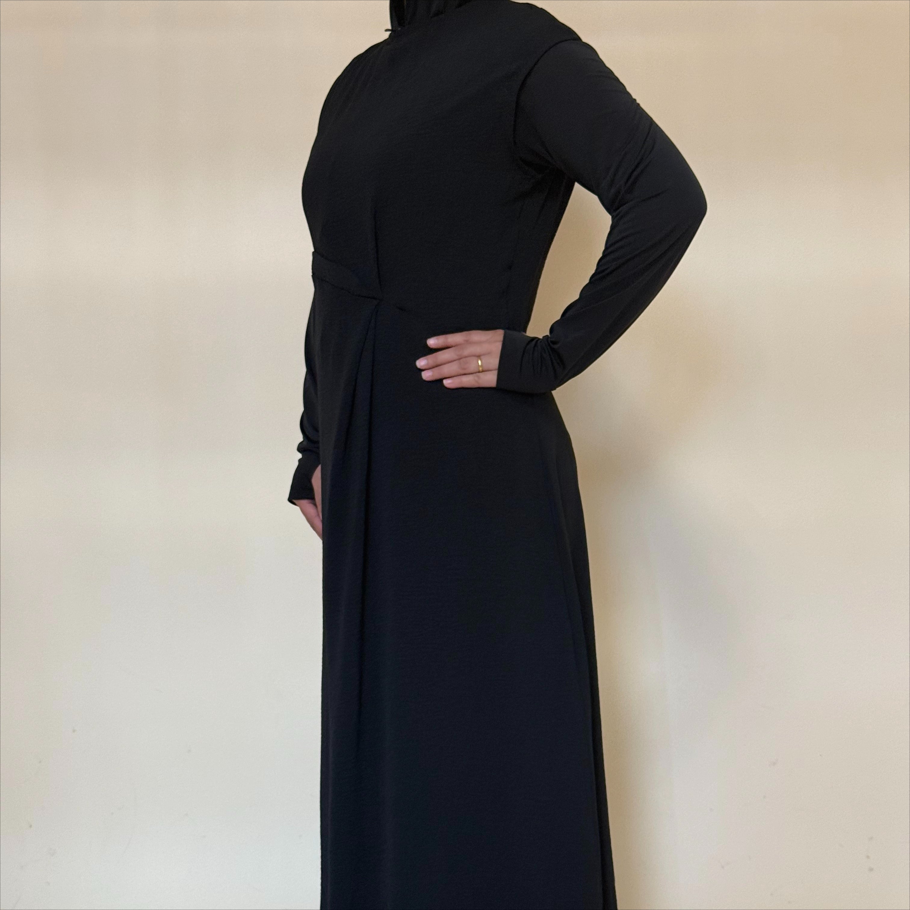 Textured Crepe Cap Shoulder Maxi Dress with Waist Pleat & Back Zip (MS436)(MS436)