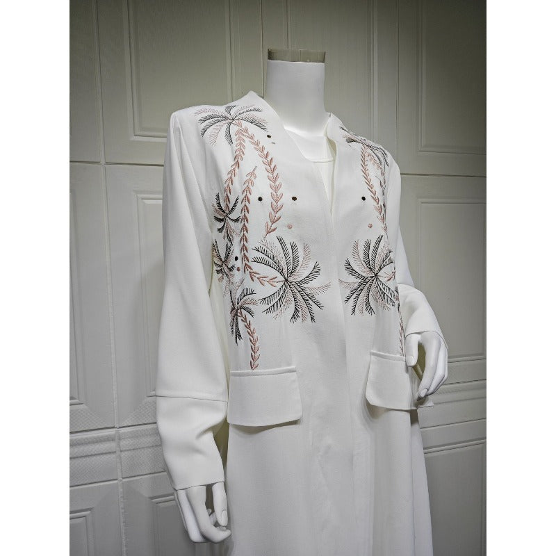 Ice Silk Crinkle Fabric  Embroidered V-Neck Abaya(MOA234)