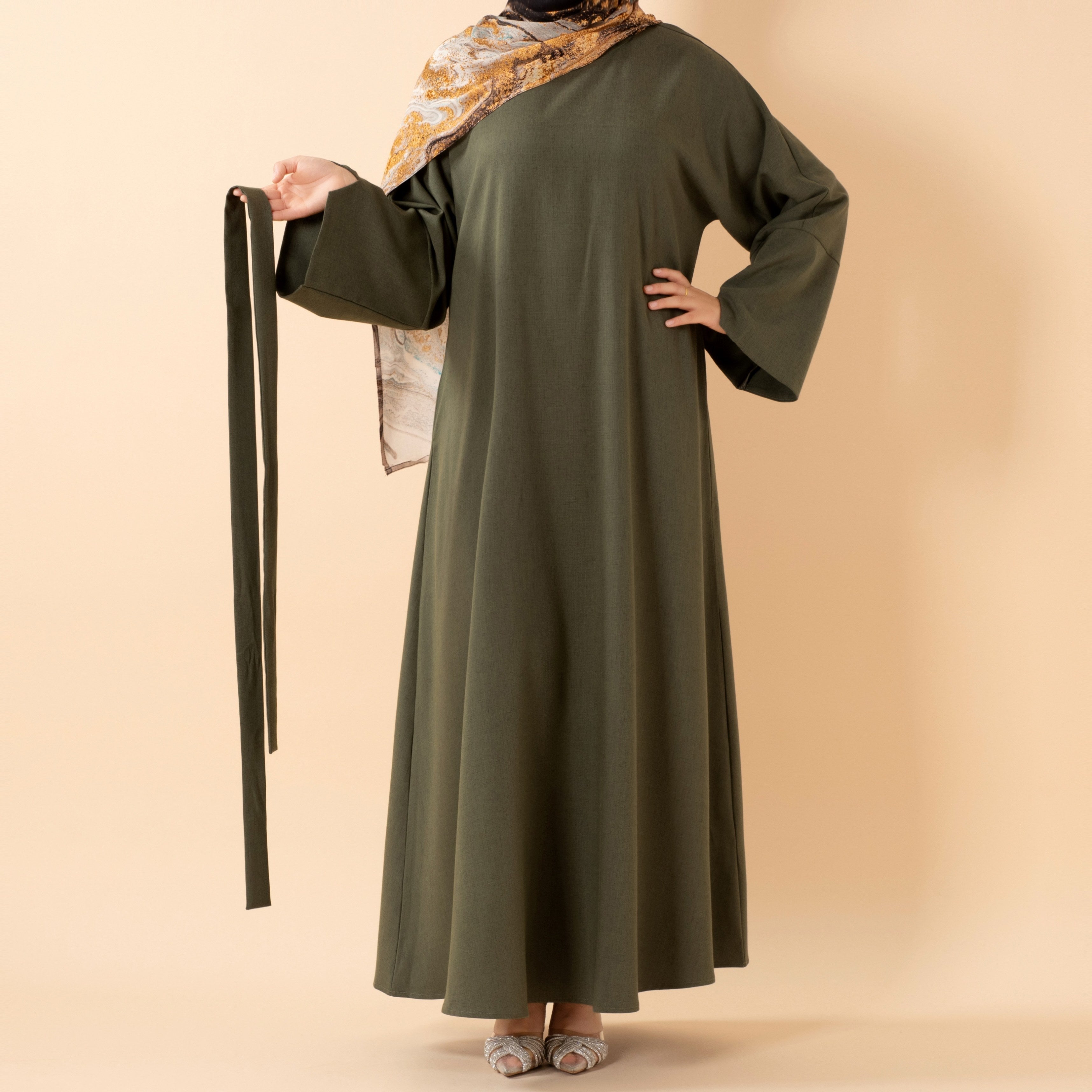 Premium Linen-Look Pullover Abaya with Pockets(MA341)