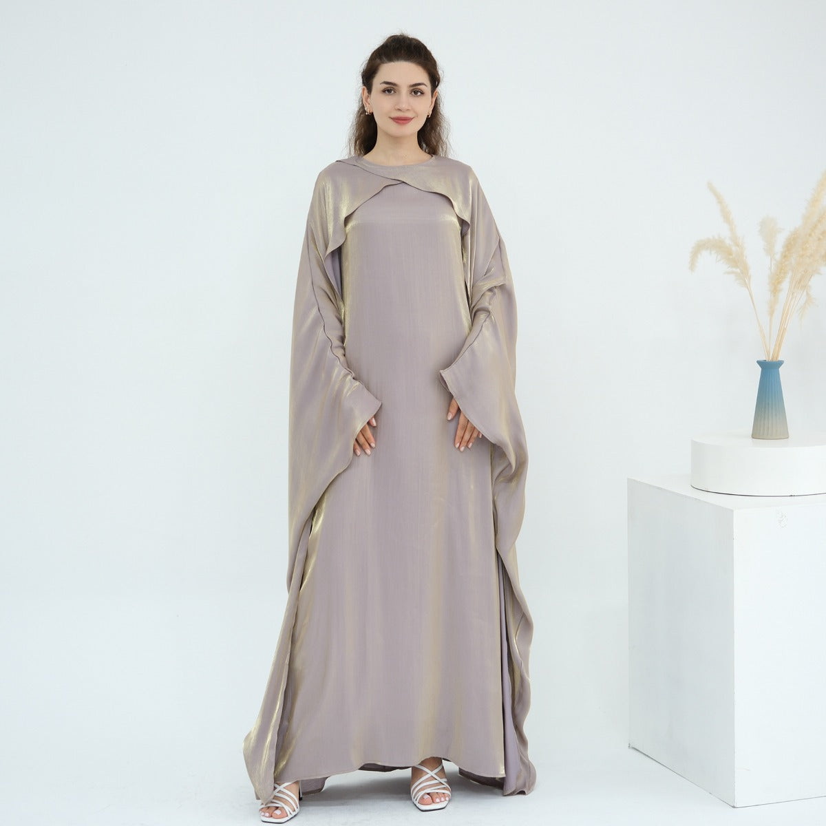 Luminous Beaded Abaya Collection | Luxury Solid Color Bell Sleeve Evening Wear Robes (MOA196)