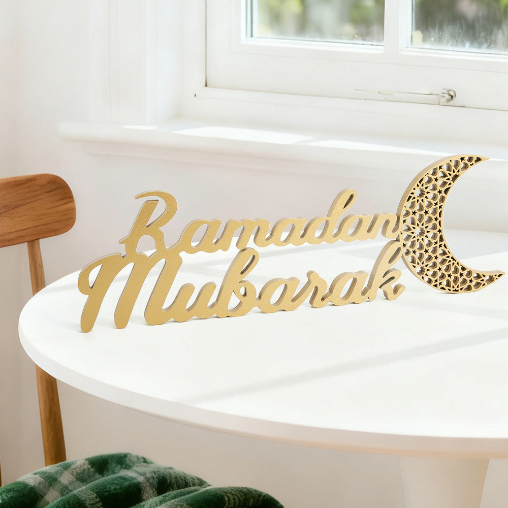 Ramadan Mubarak Wooden Craft Ornament Festive Tabletop Decor (MAC392)
