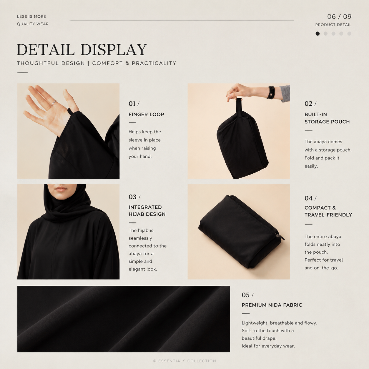 Premium Muslimah Essentials Gift Set | Abaya, Prayer Mat, Tasbih & Tote Bag (MR090)