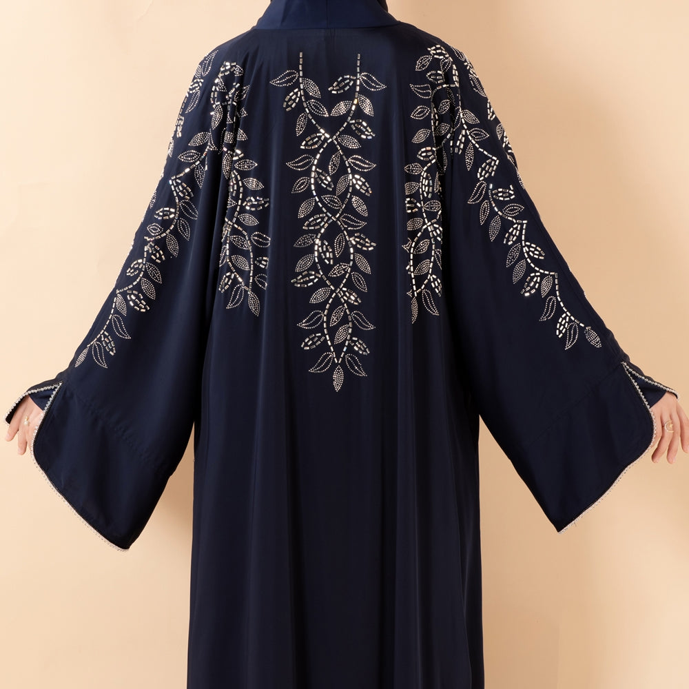 Leaf Embellishment Satin 3-Piece Abaya Set for Eid (MOA244)