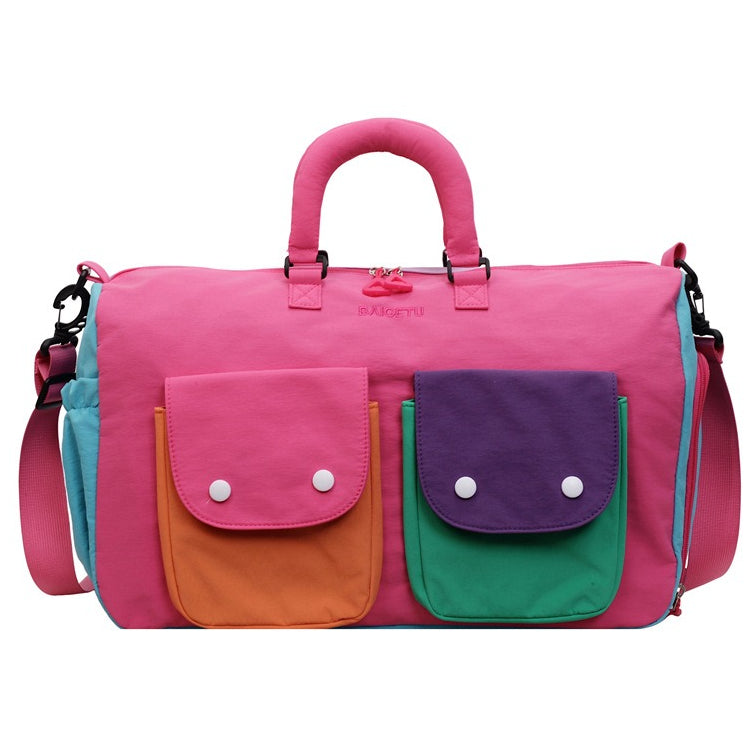 Colorblock Travel Duffel Bag - Lightweight Carry-On Weekender Bag with Shoulder Strap & Exterior Pockets（MAC480）