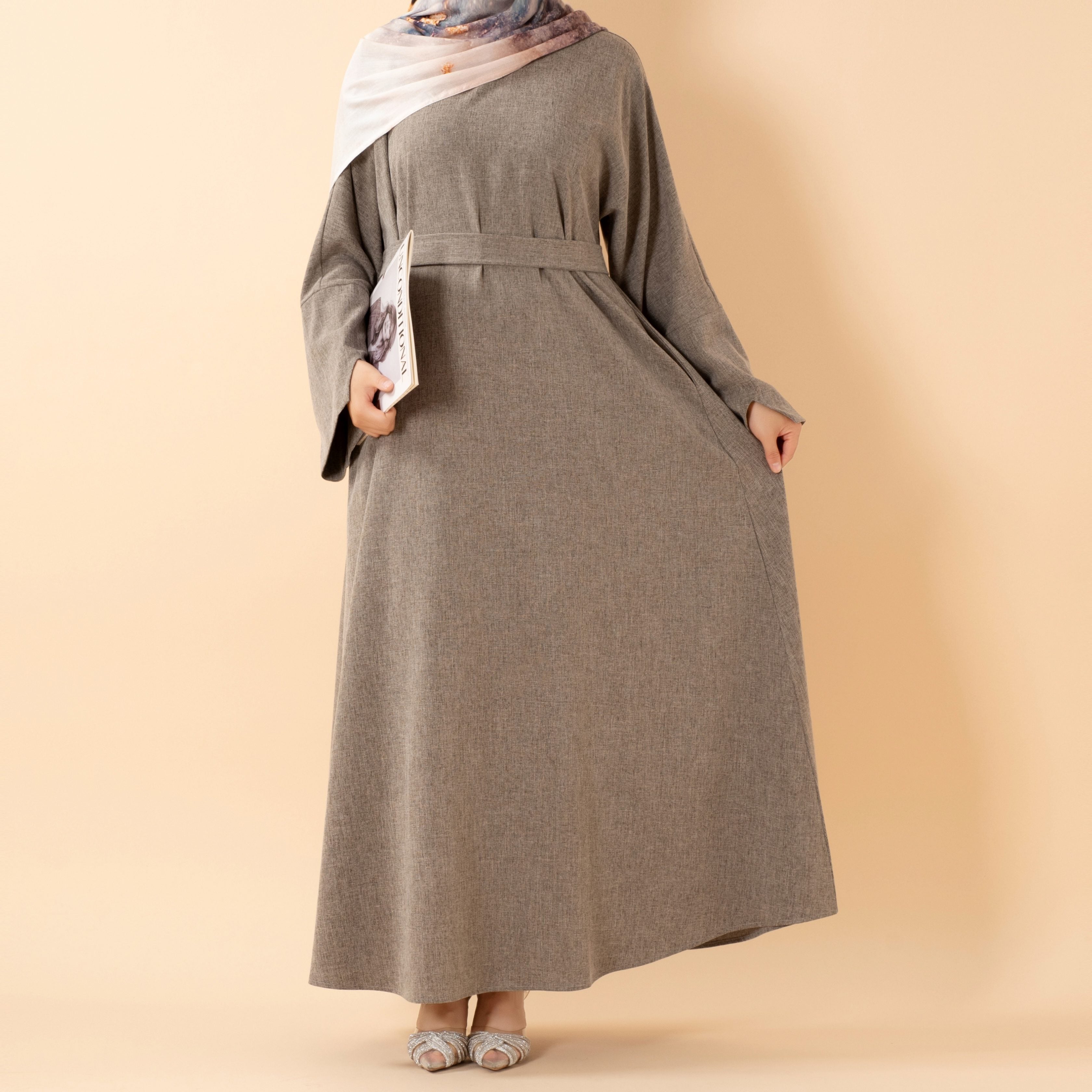 Premium Linen-Look Pullover Abaya with Pockets(MA341)