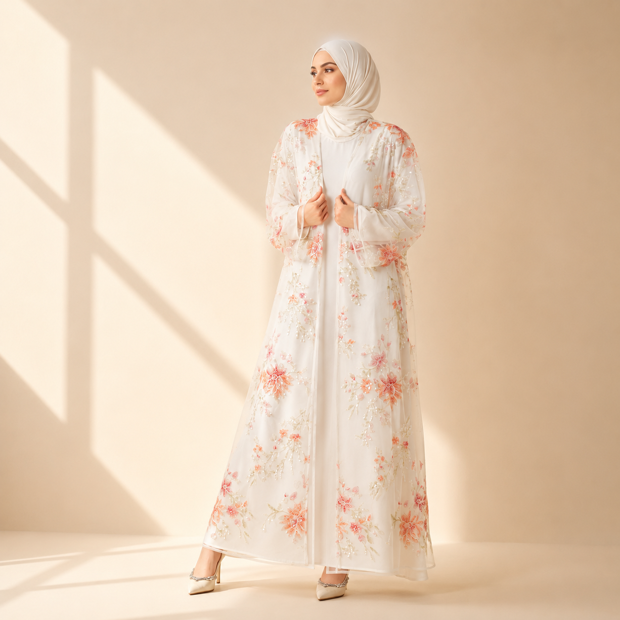 Luxuriöse 3D-Blumen-Pailletten-Stickerei offene Abaya für Hochzeiten & Eid (MOA306)