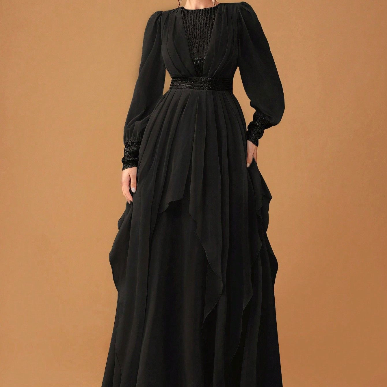 Elegant Chiffon Abaya with Draped Skirt(MS291)