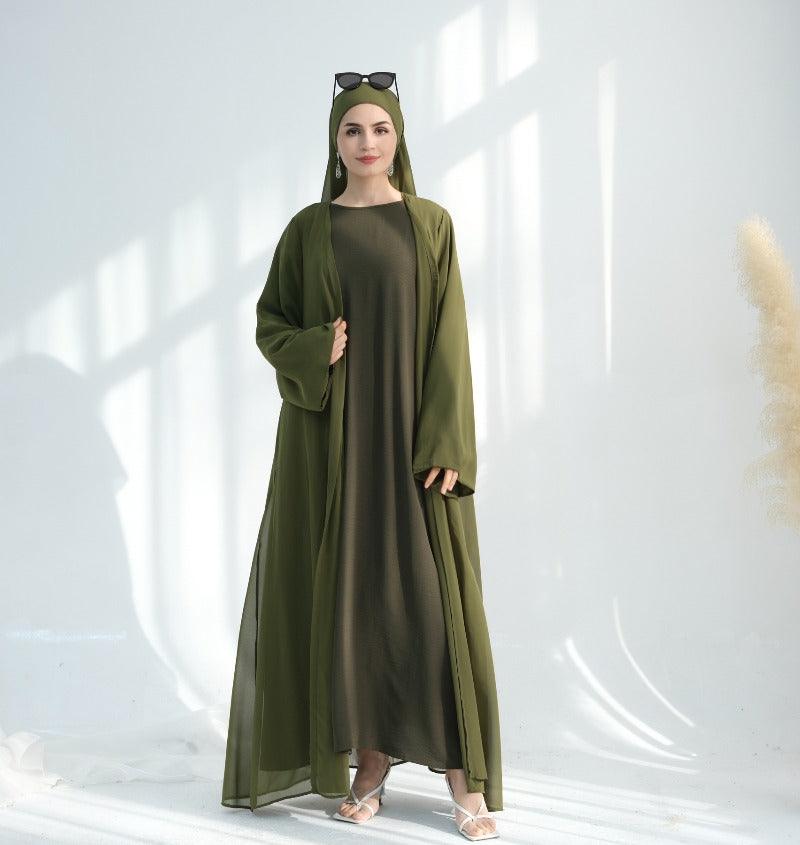 Premium Chiffon 3-Piece Set Abaya(MOA231)