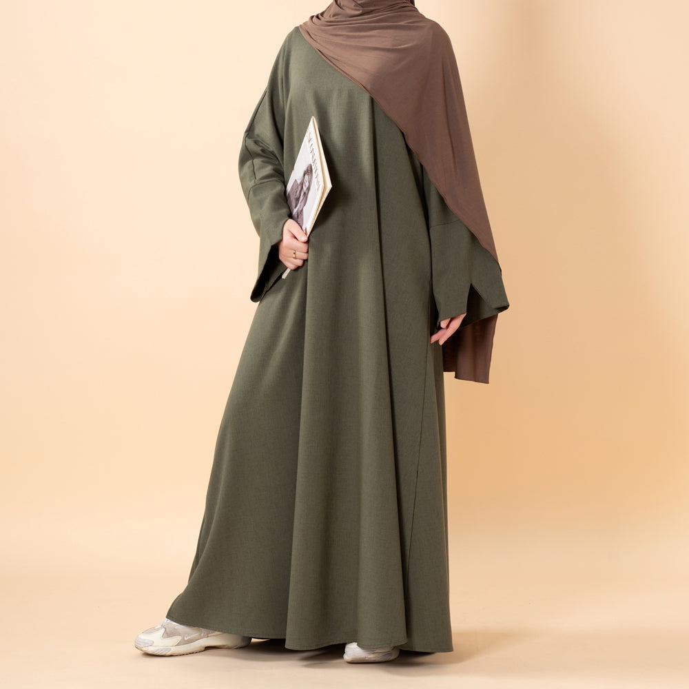 Premium Linen Effect Pullover Abaya with Pockets (MA341)